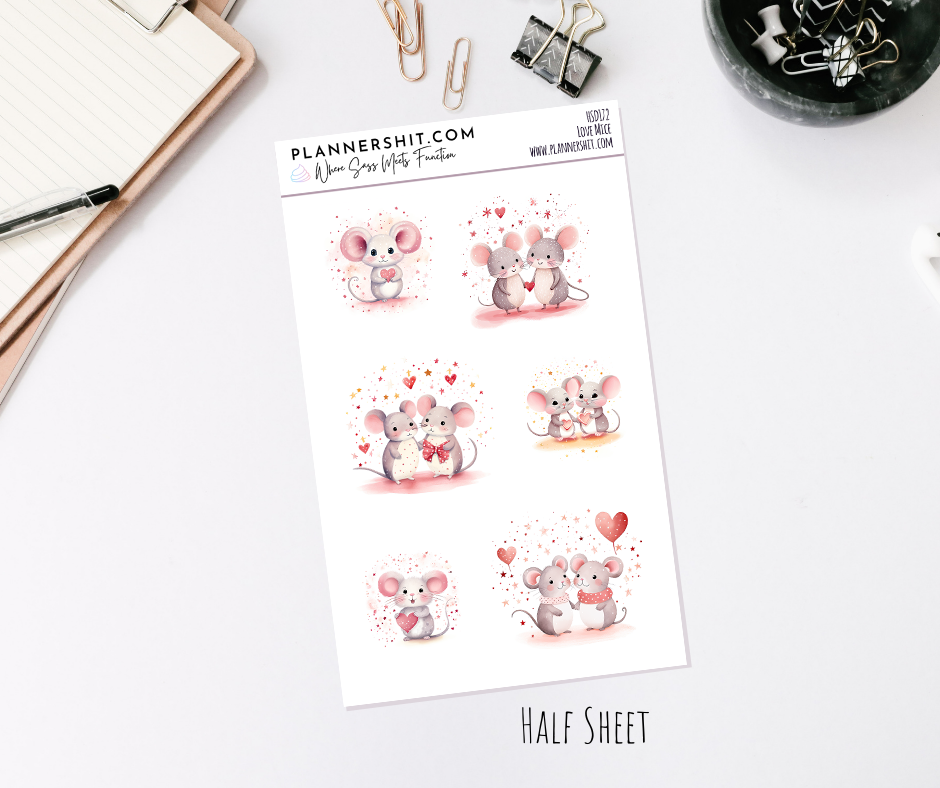 Half Sheet Planner Stickers - Love Mice
