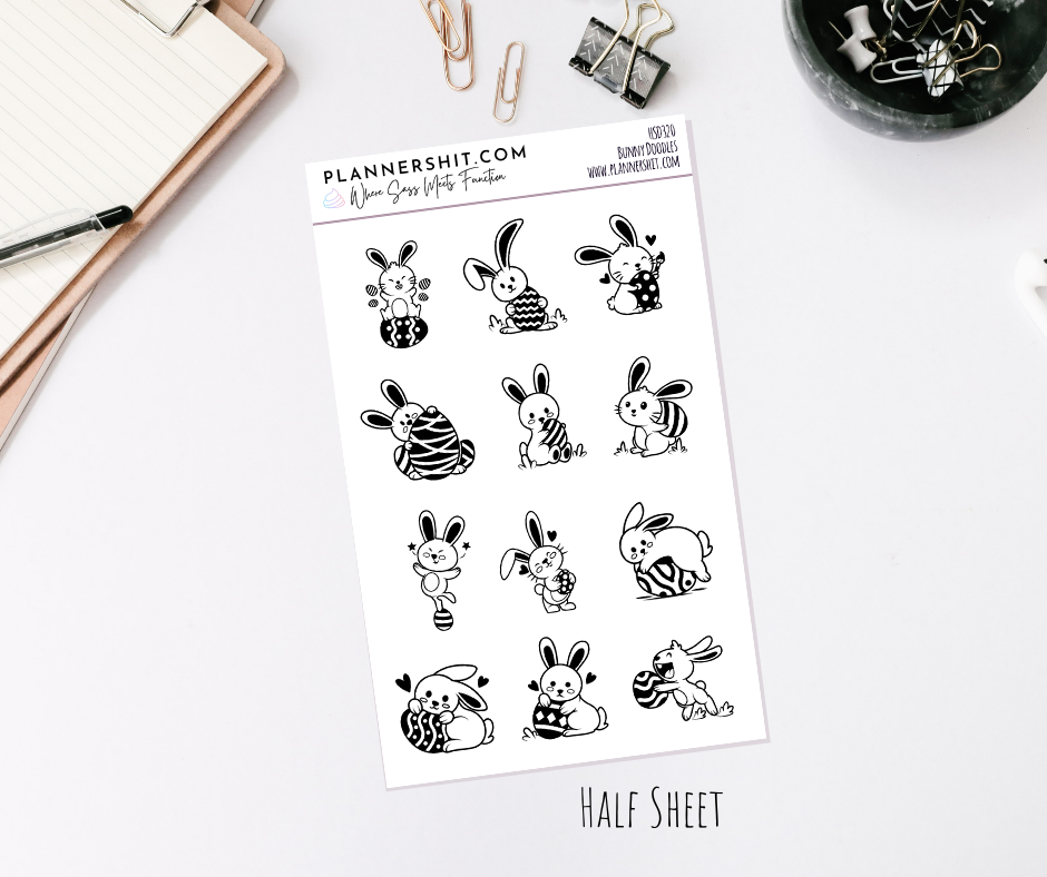 Half Sheet Planner Stickers - Bunny Doodles