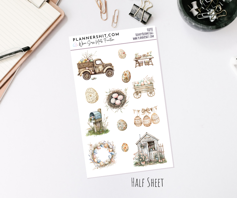 Half Sheet Planner Stickers - Bunny Bloom Eggs