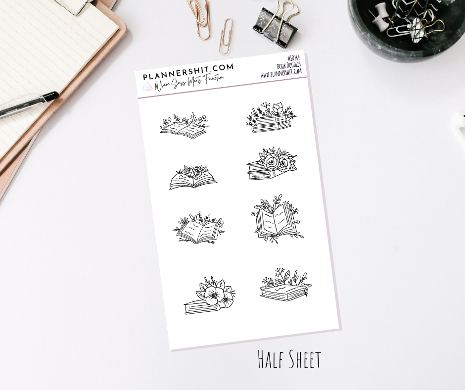 Half Sheet Planner Stickers - Book Doodles