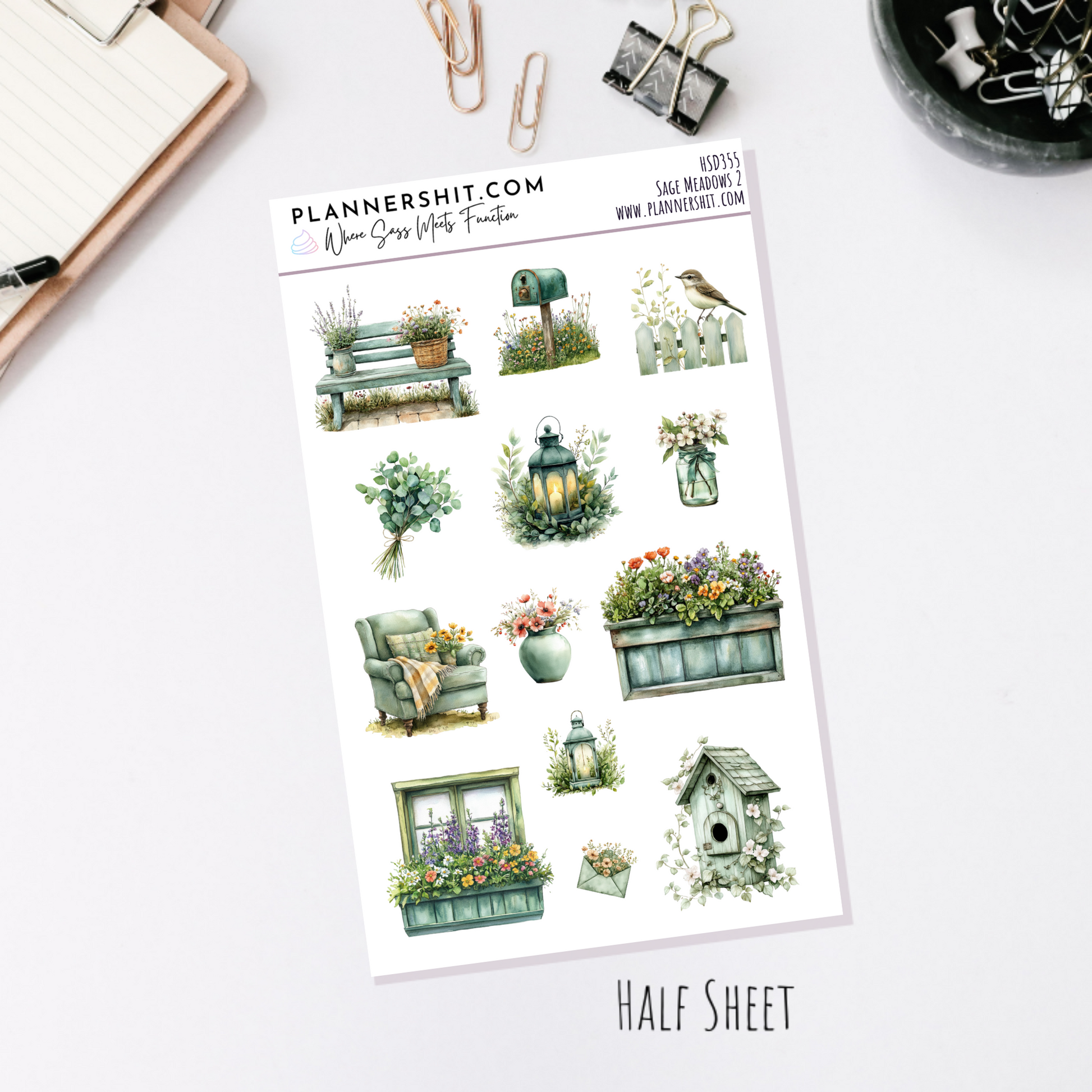 Half Sheet Planner Stickers - Sage Meadows Deco 2