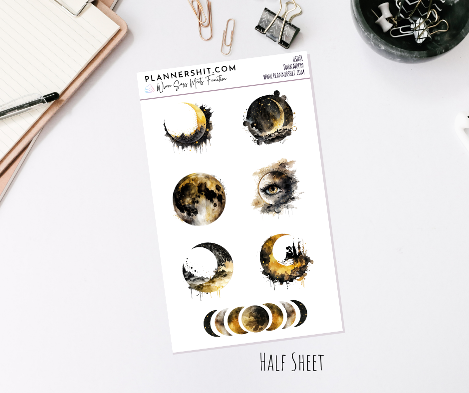 Half Sheet Planner Stickers - Dark Moon