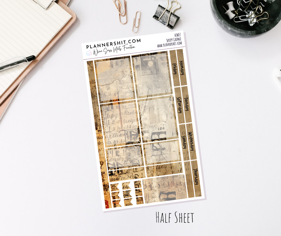 Half Sheet Weekly Mini Kit - Script Grunge