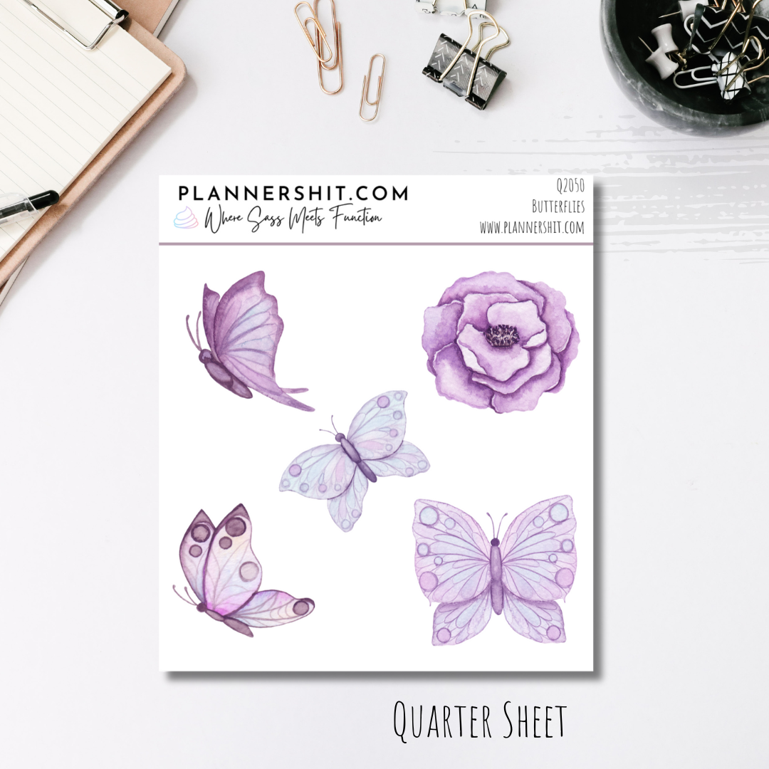 Quarter Sheet Planner Stickers - Butterflies