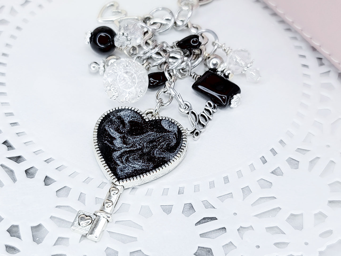 Chunky Dangle - Love (Black and Silver)