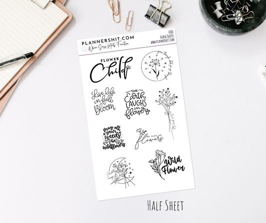 Half Sheet Planner Stickers - Floral Quotes