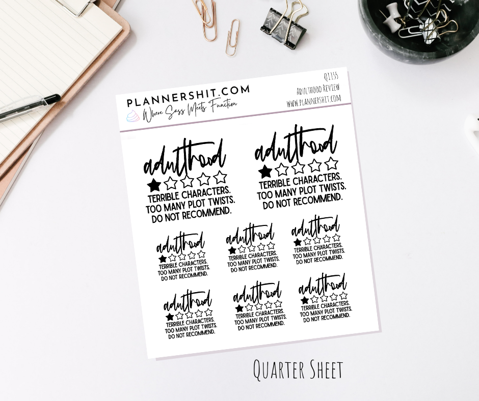 Quarter Sheet Planner Stickers - Adulthood Review