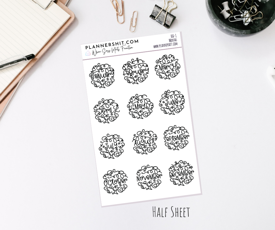 Half Sheet Planner Stickers - Months