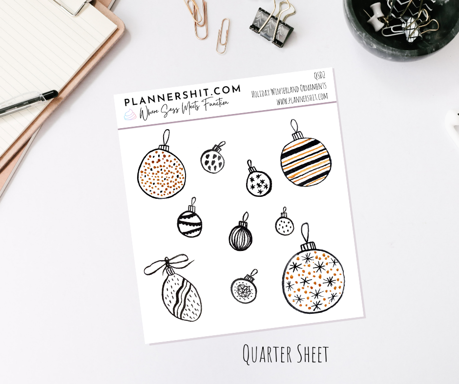 Quarter Sheet Planner Stickers - Holiday Winterland Ornaments