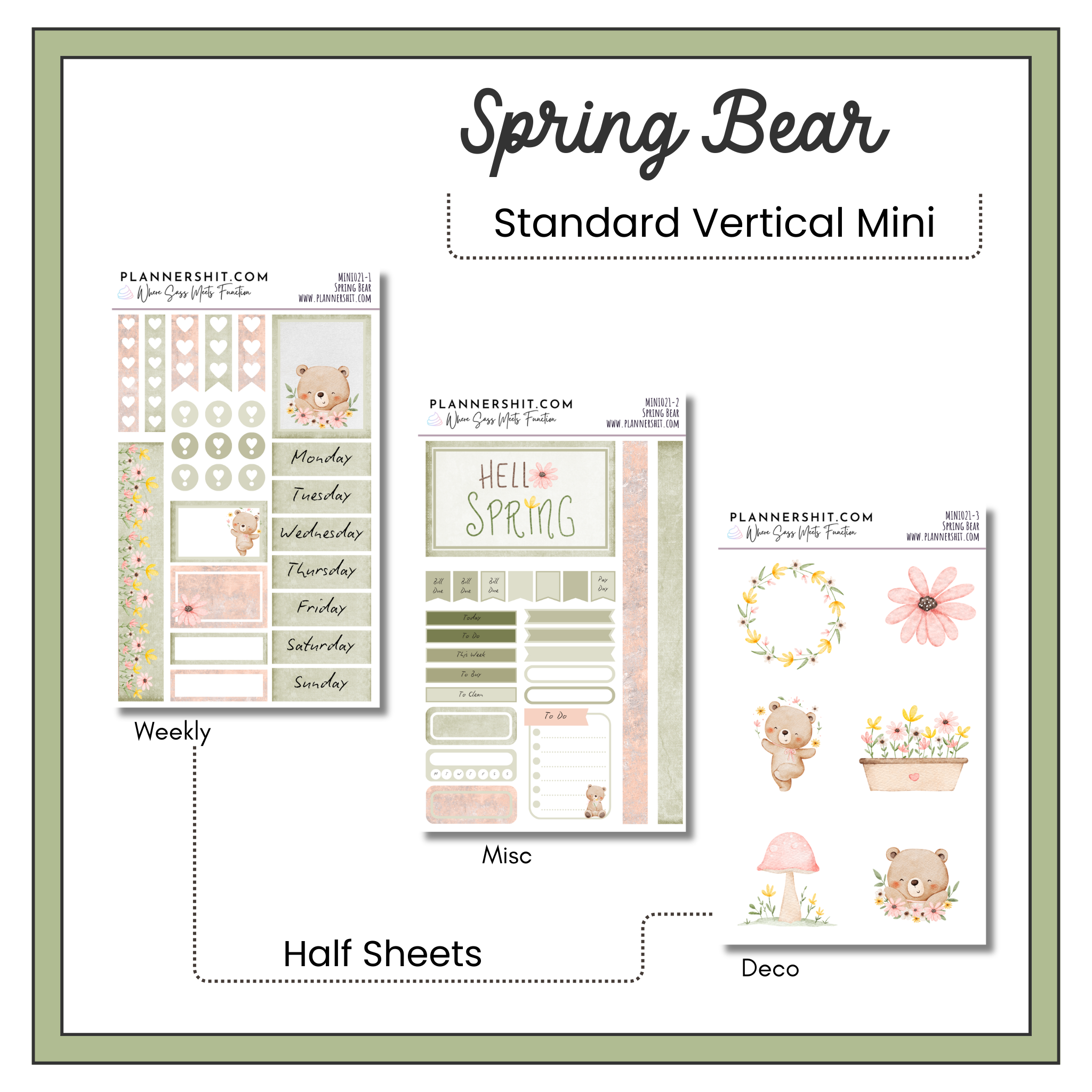Weekly Mini Kit Planner Stickers - Spring Bear