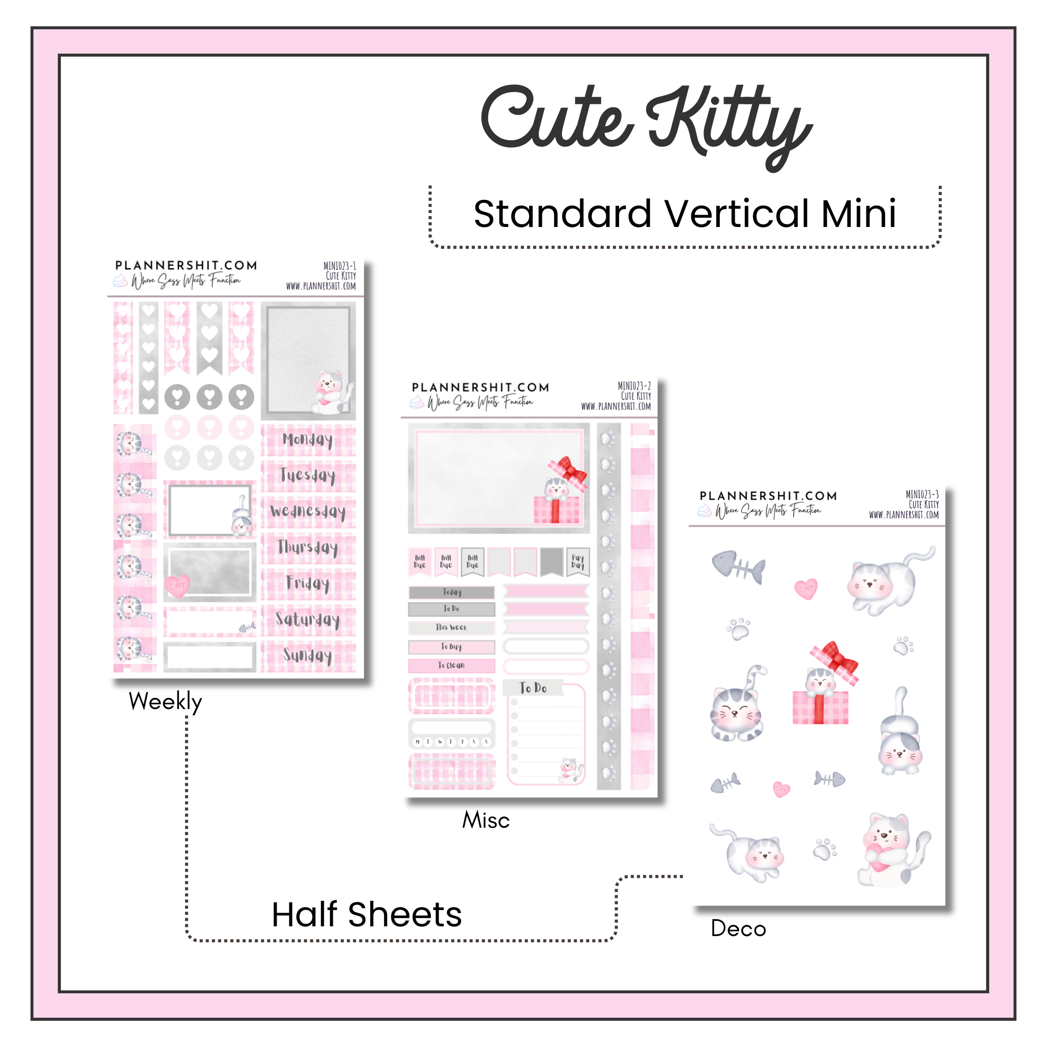 Weekly Mini Kit Planner Stickers - Cute Kitty