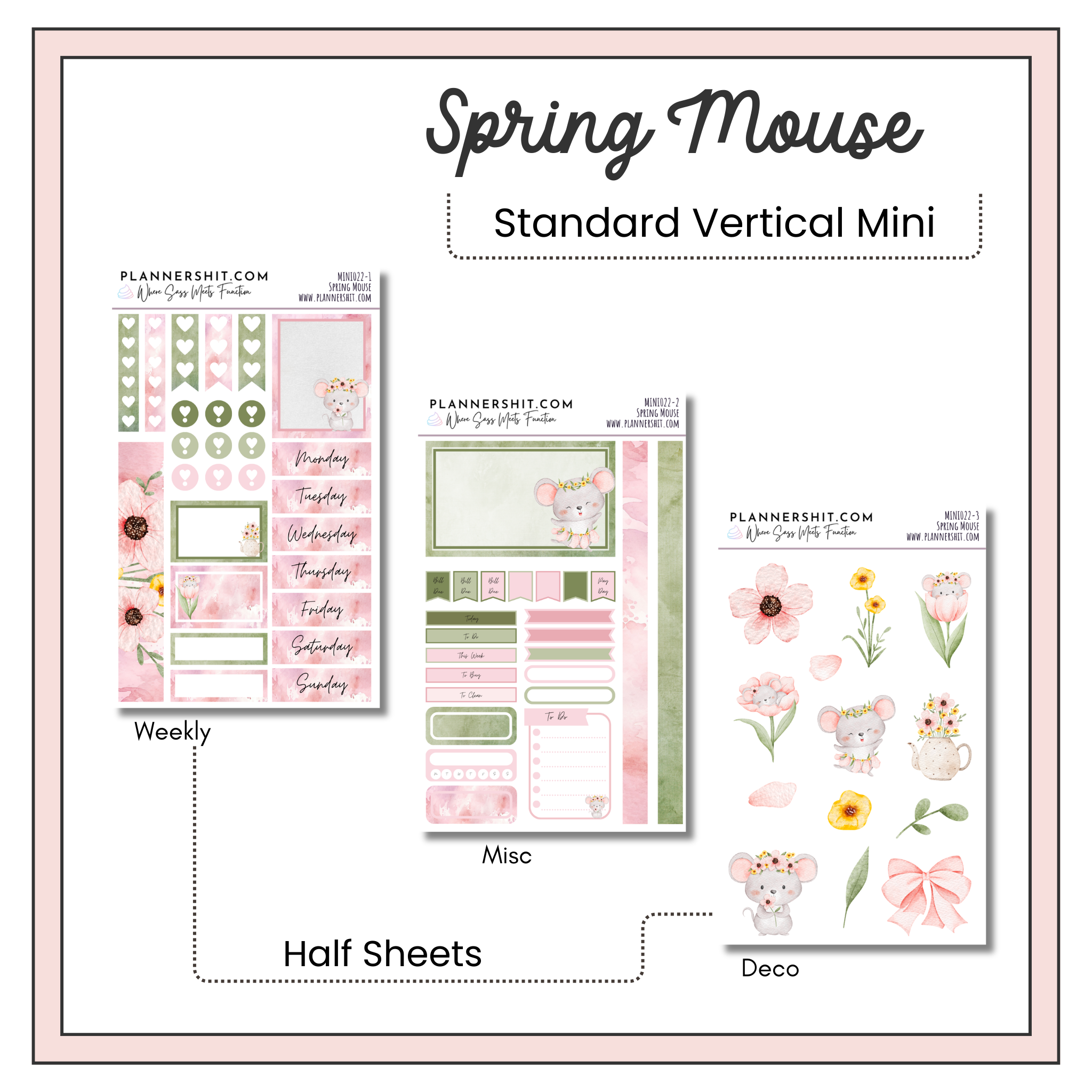 Weekly Mini Kit Planner Stickers - Spring Mouse