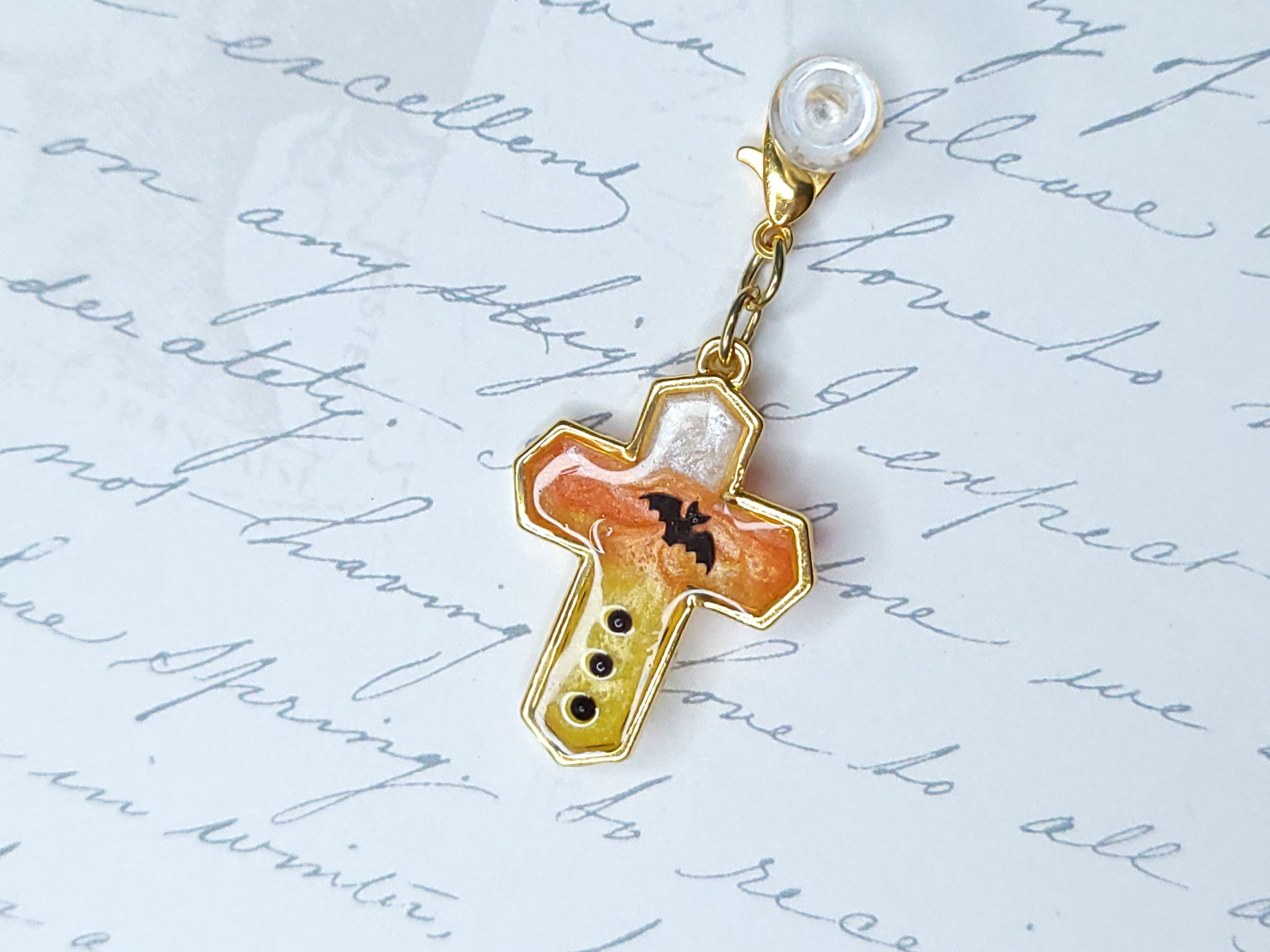 Seasonal Classic Charm - Cross (Candy Corn)