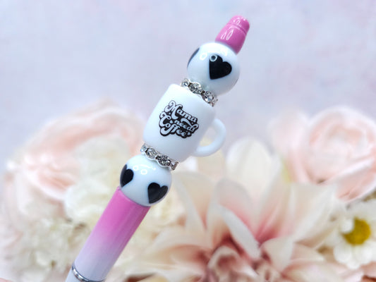 Beaded Pen - Mama Needs Coffee in Pink