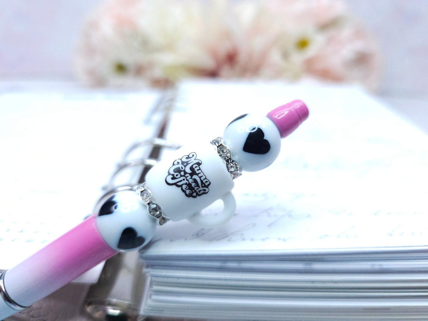 Beaded Pen - Mama Needs Coffee in Pink