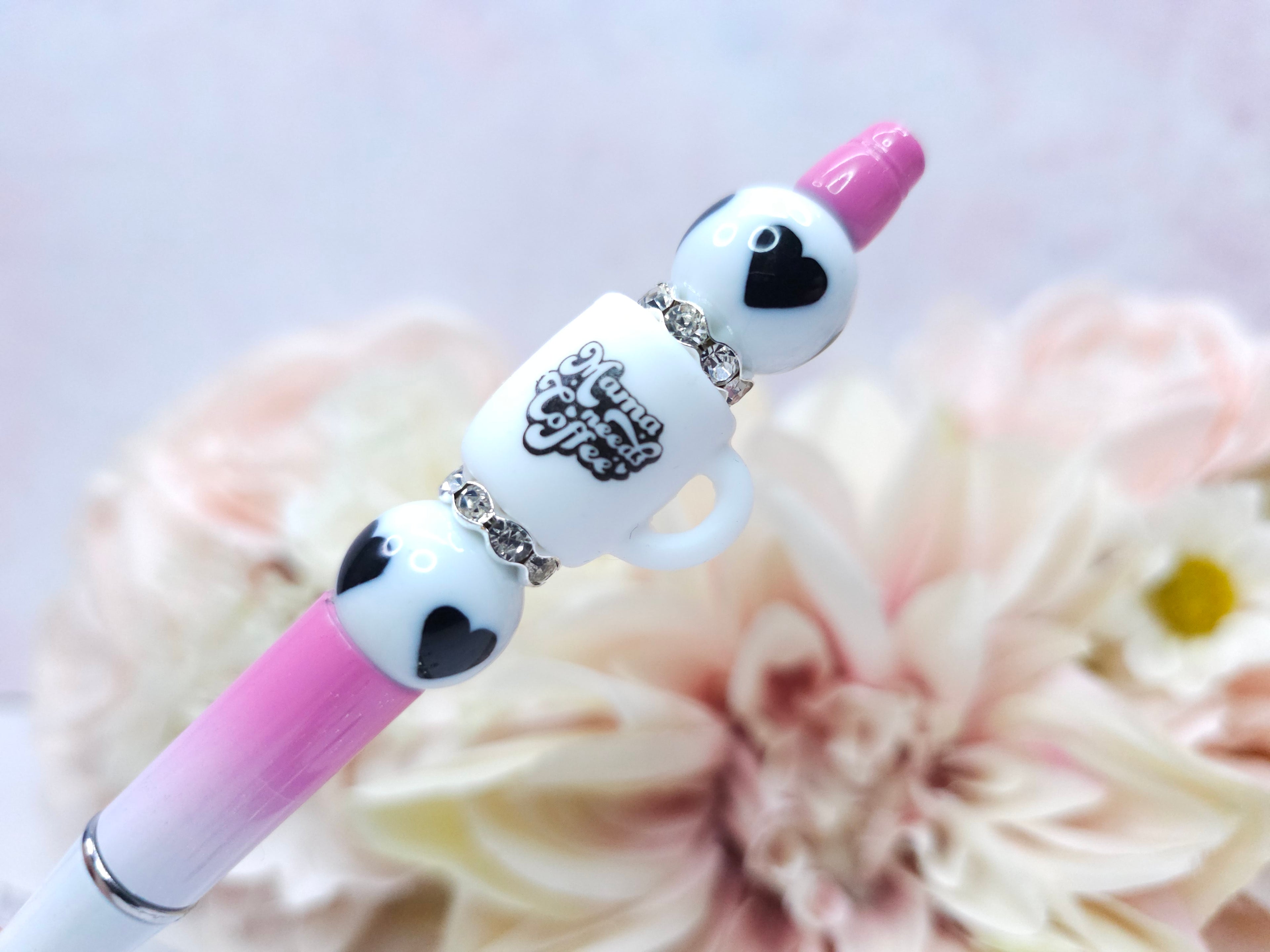 Beaded Pen - Mama Needs Coffee in Pink