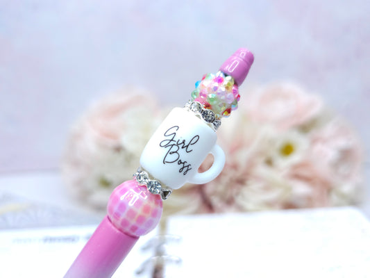 Beaded Pen - Girl Boss Pink Sparkle