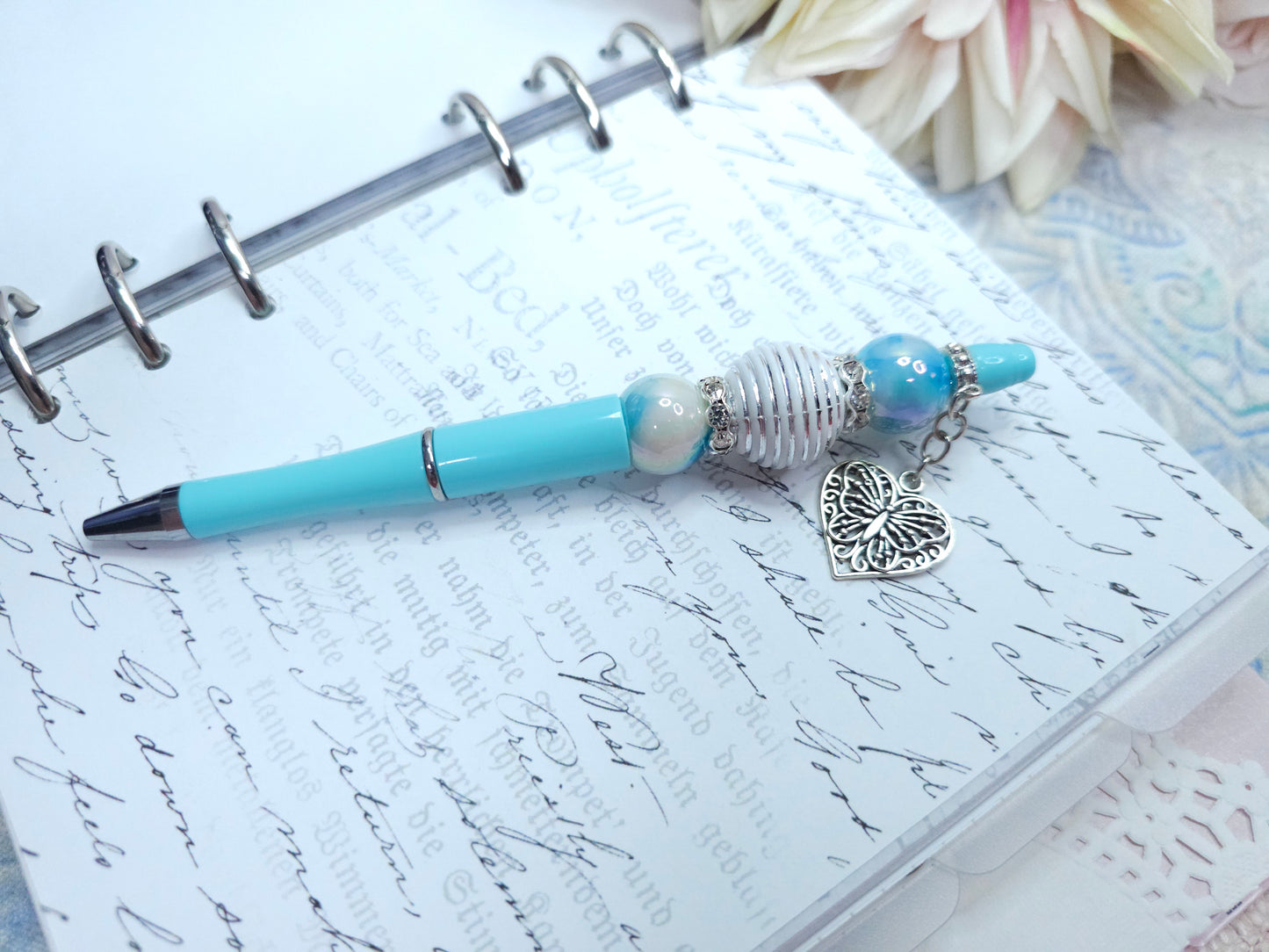 Beaded Pen -  Blue Heart