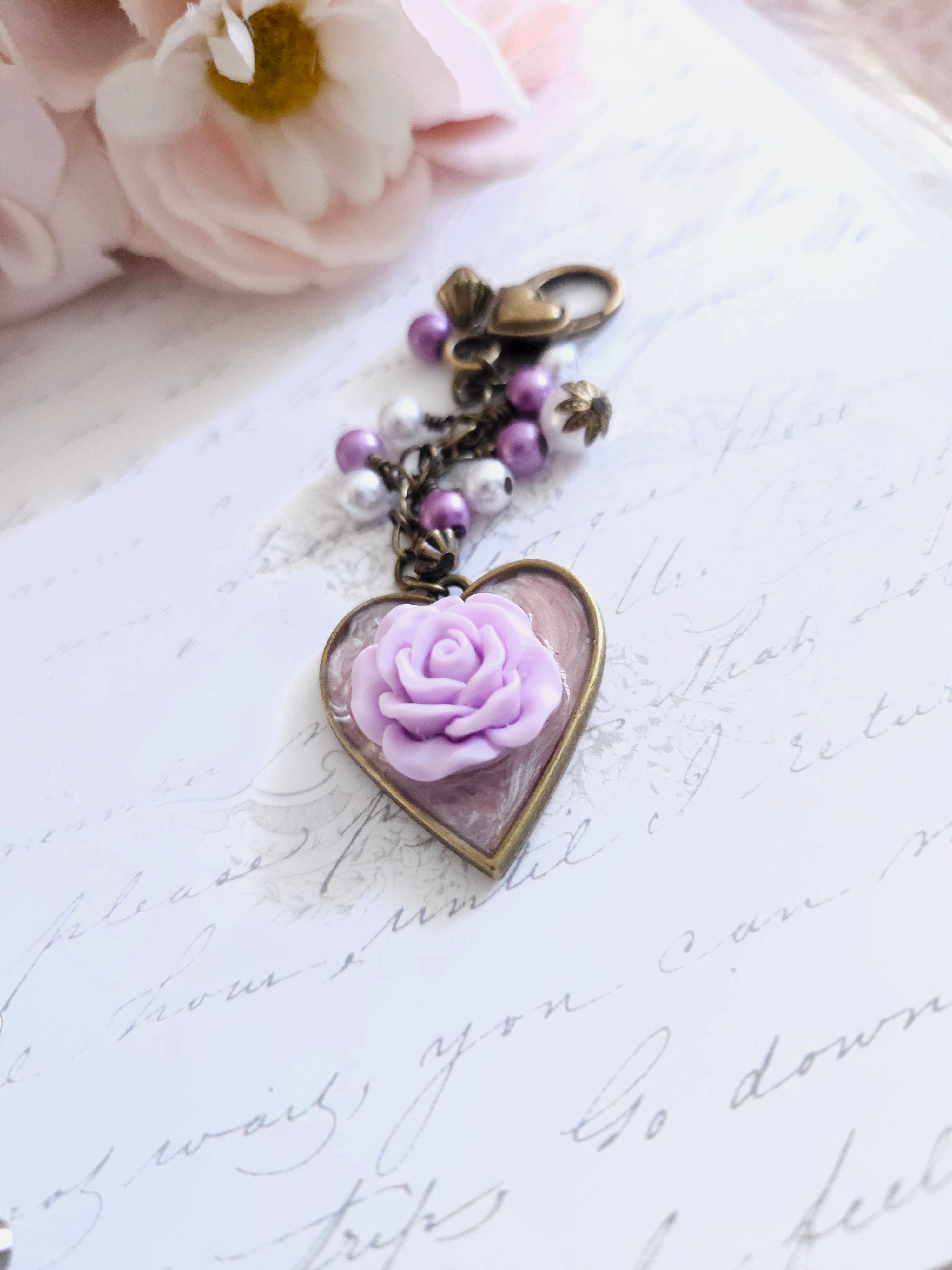 Statement Dangle - Heart Rose