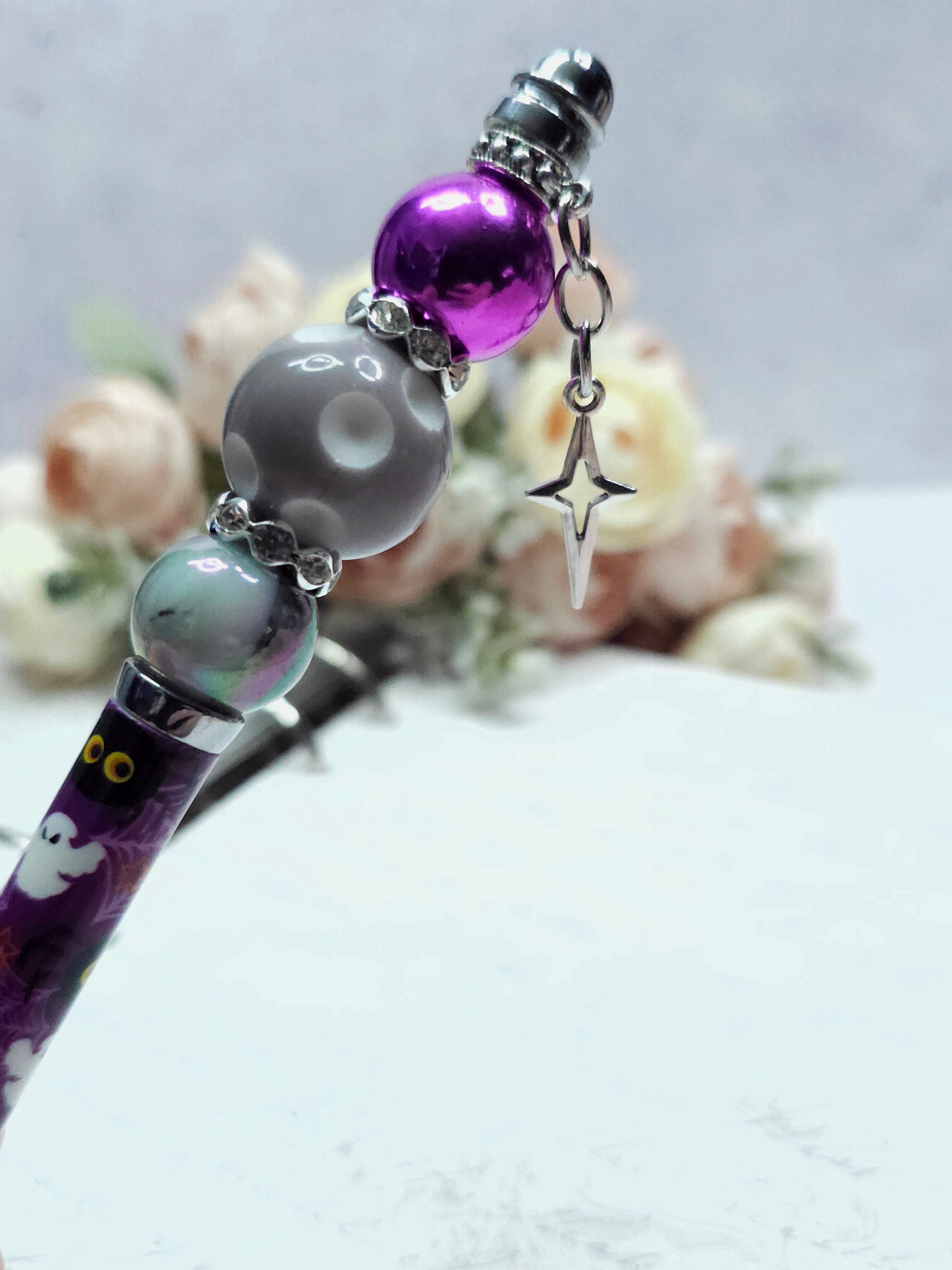 Beaded Pen - Purple Ghosts