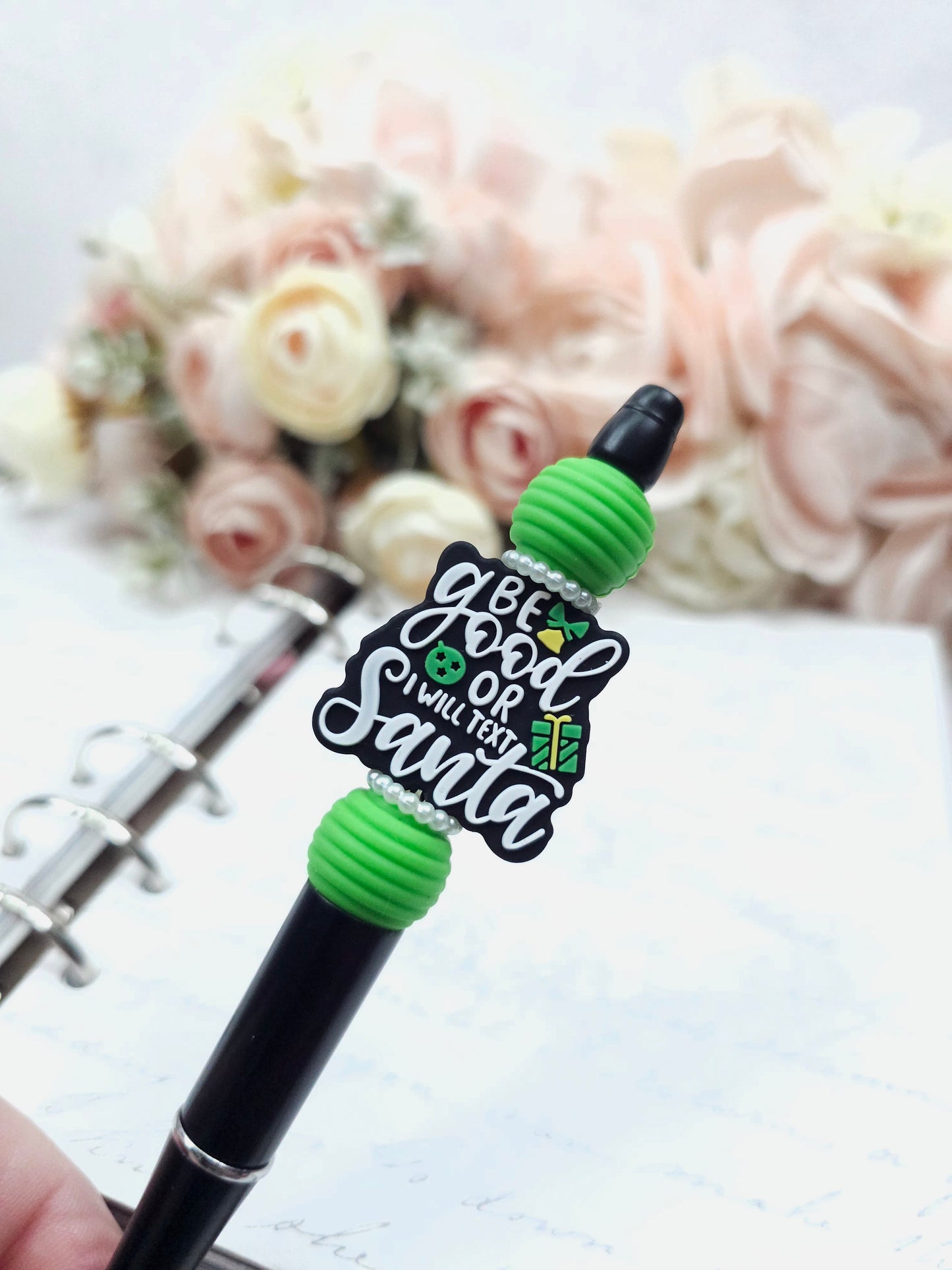 Beaded Pen -  Be Good Or Ill Text Santa