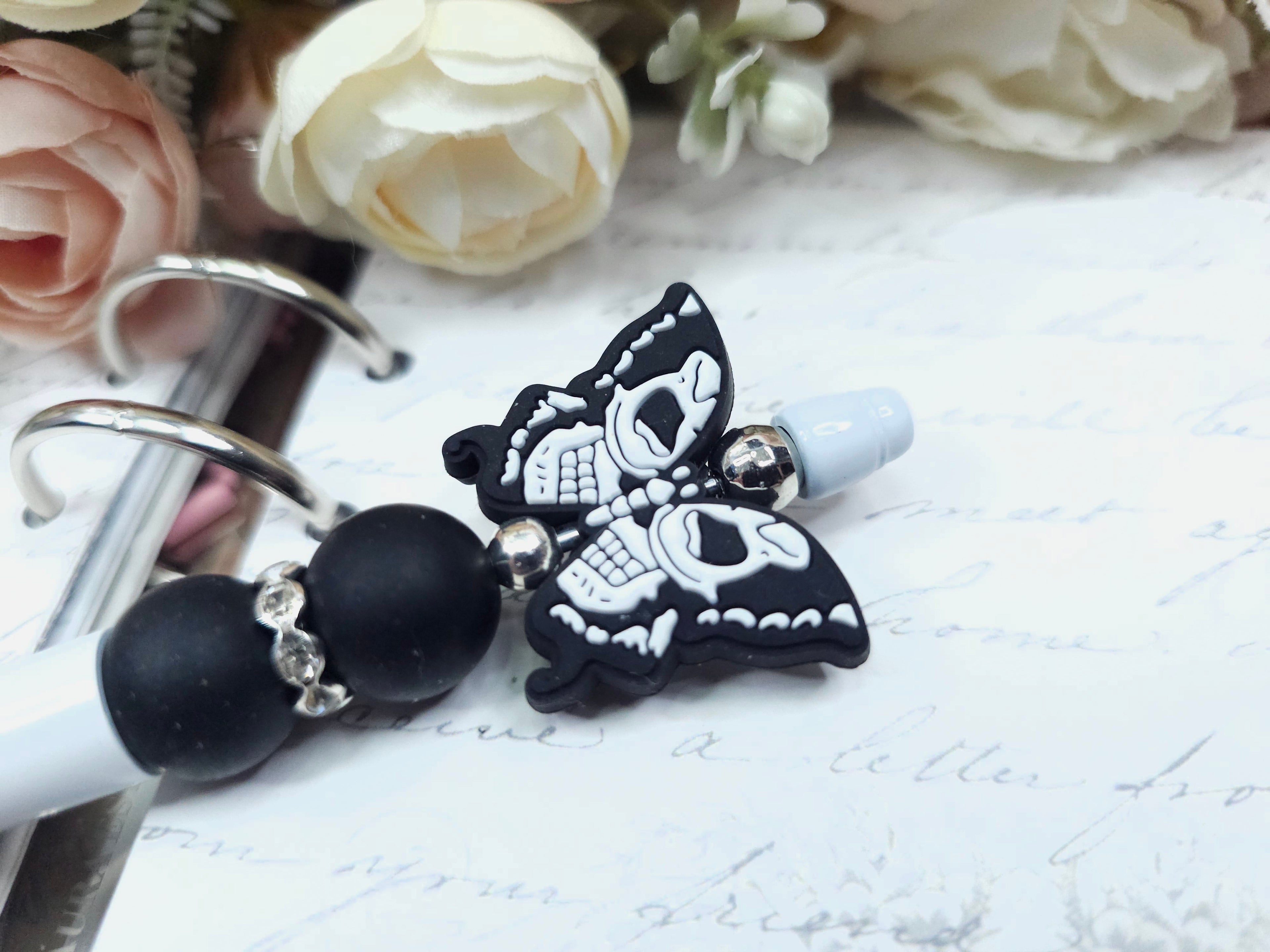 Beaded Pen - Skull Butterfly