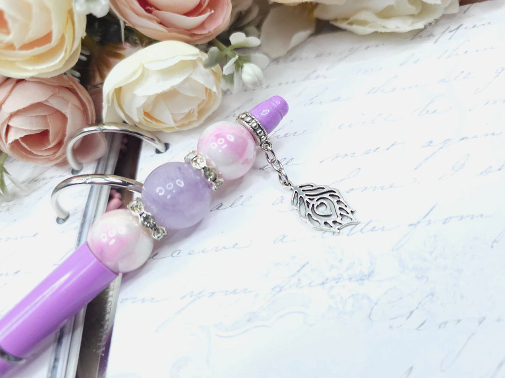 Beaded Pen - Purple Feather