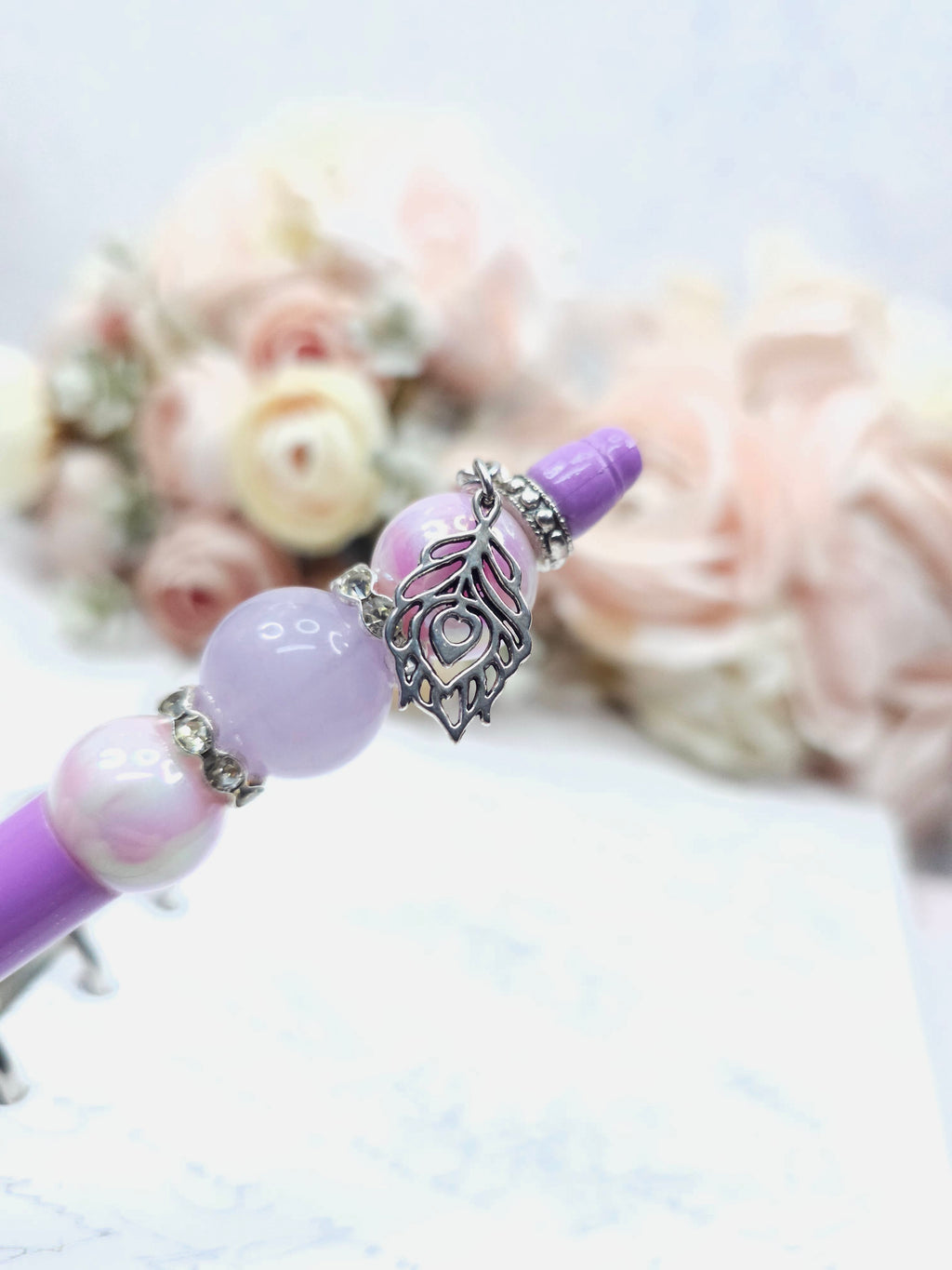 Beaded Pen - Purple Feather