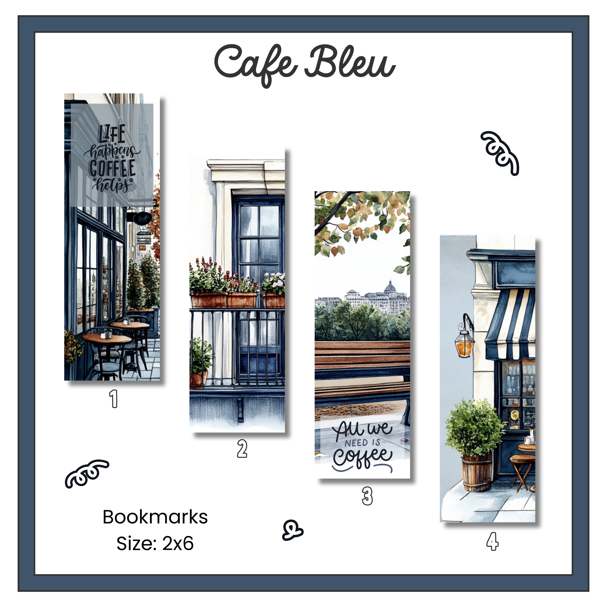 Paper Bookmark - Cafe Bleu