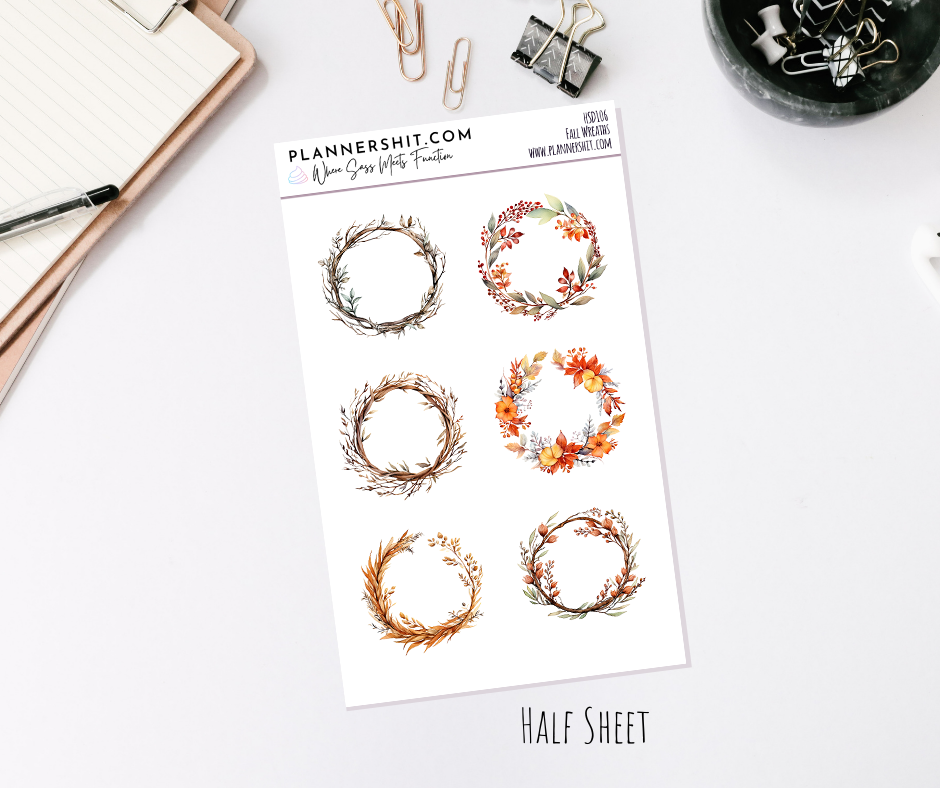 Half Sheet Planner Stickers - Fall Wreaths