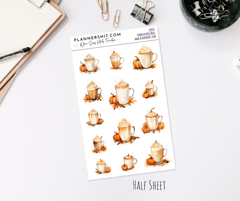 Half Sheet Planner Stickers - Pumpkin Spice Mugs