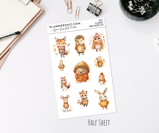 Half Sheet Planner Stickers - Fall Animals