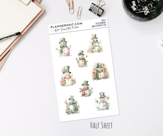 Half Sheet Planner Stickers - Pastel Snowmen
