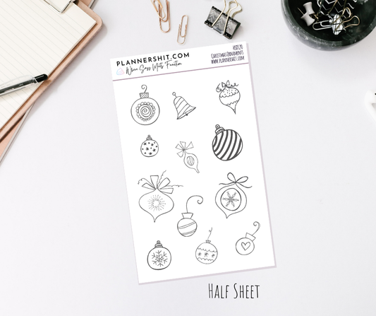 Half Sheet Planner Stickers - Christmas Ornaments