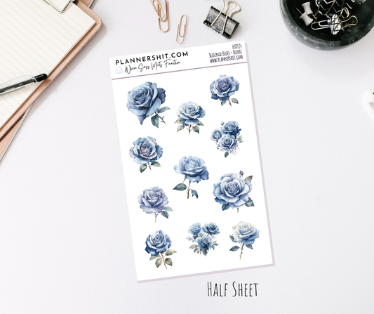 Half Sheet Planner Stickers - Seasonal Blues Floral