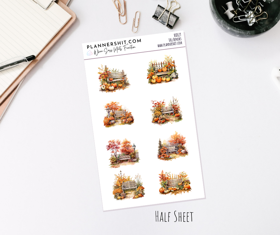 Half Sheet Planner Stickers - Fall Benches