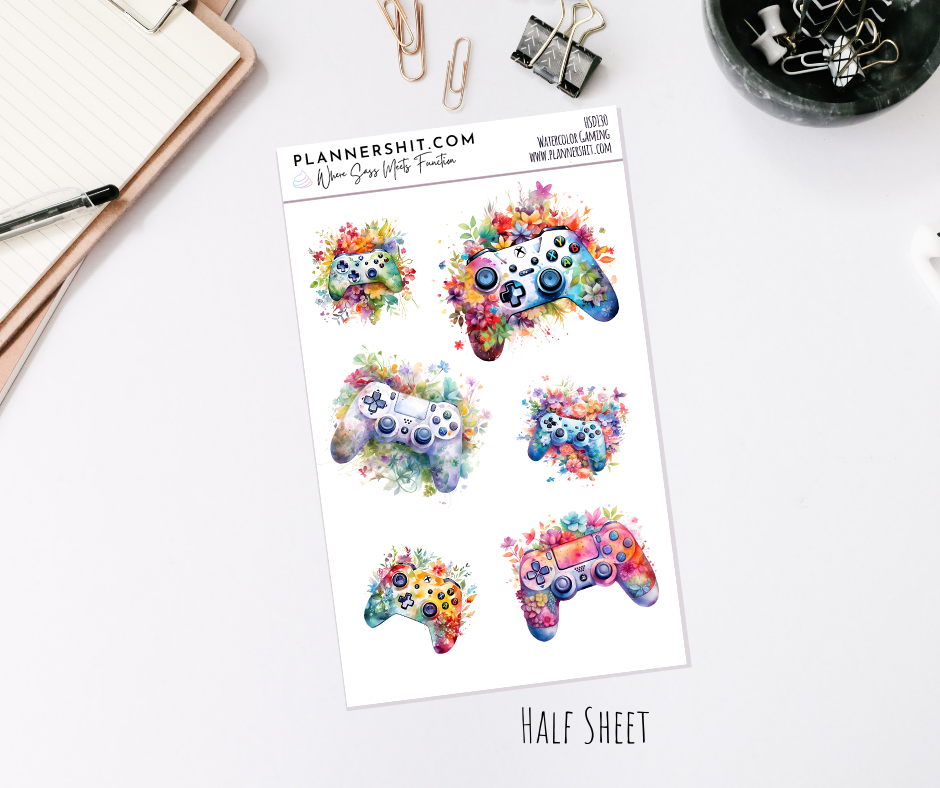 Half Sheet Planner Stickers - Watercolor Gaming