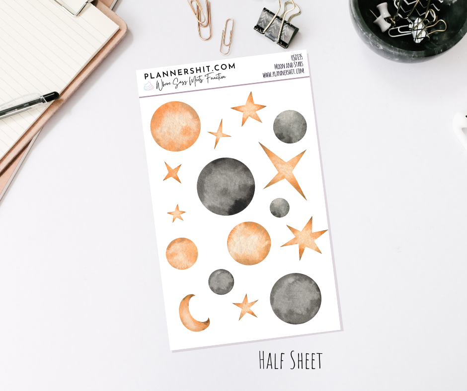 Half Sheet Planner Stickers - Moon and Stars
