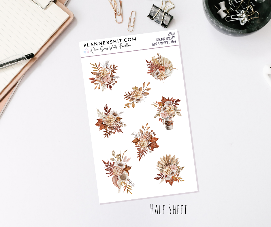 Half Sheet Planner Stickers - Autumn Bouquets