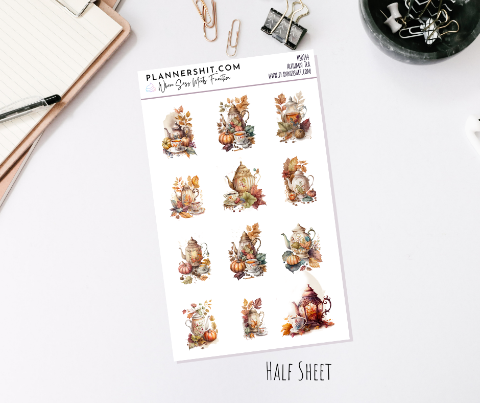 Half Sheet Planner Stickers - Autumn Tea