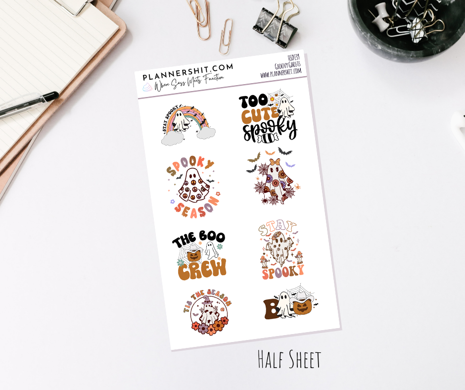 Half Sheet Planner Stickers - Groovy Ghosts