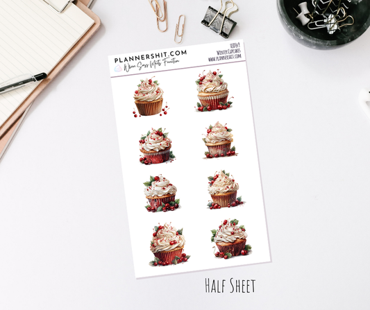 Half Sheet Planner Stickers - Winter Cupcakes