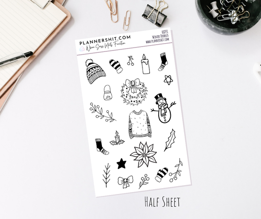 Half Sheet Planner Stickers - Winter Doodles