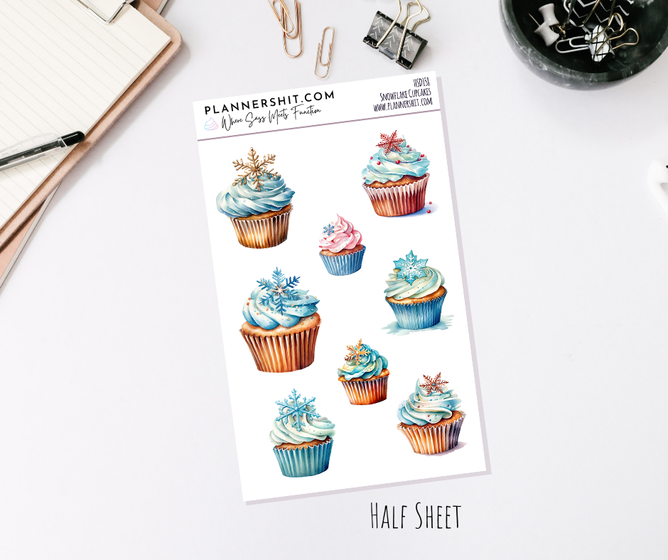 Half Sheet Planner Stickers - Snowflake Cupcakes