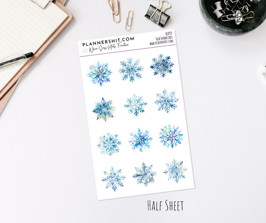 Half Sheet Planner Stickers - Blue Snowflakes
