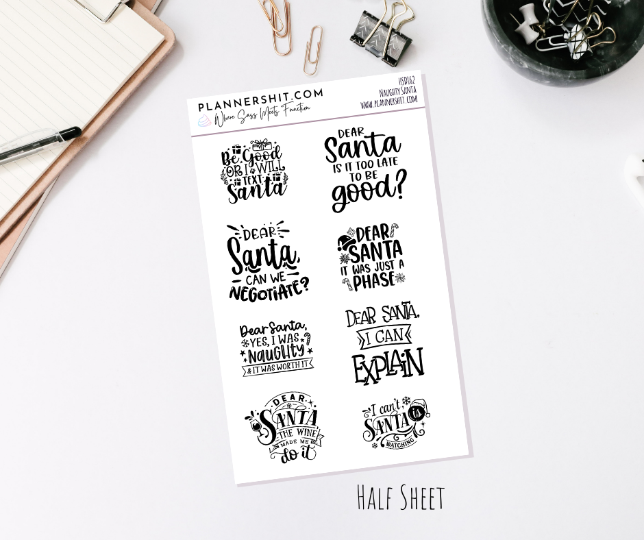 Half Sheet Planner Stickers - Naughty Santa