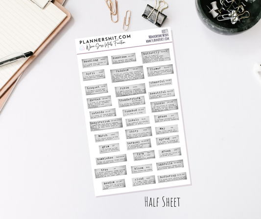 Half Sheet Planner Stickers - Monochrome Words