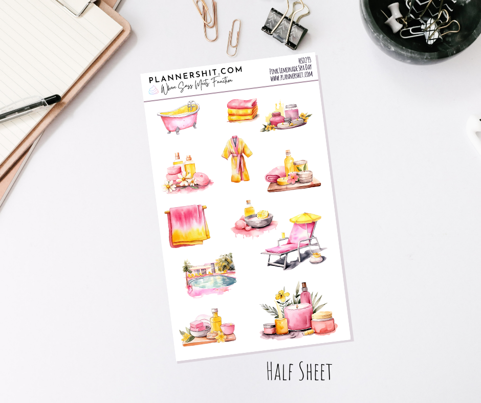 Half Sheet Planner Stickers - Pink Lemonade Spa