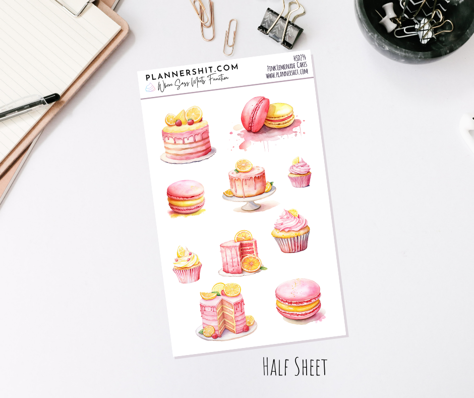 Half Sheet Planner Stickers - Pink Lemonade Cakes