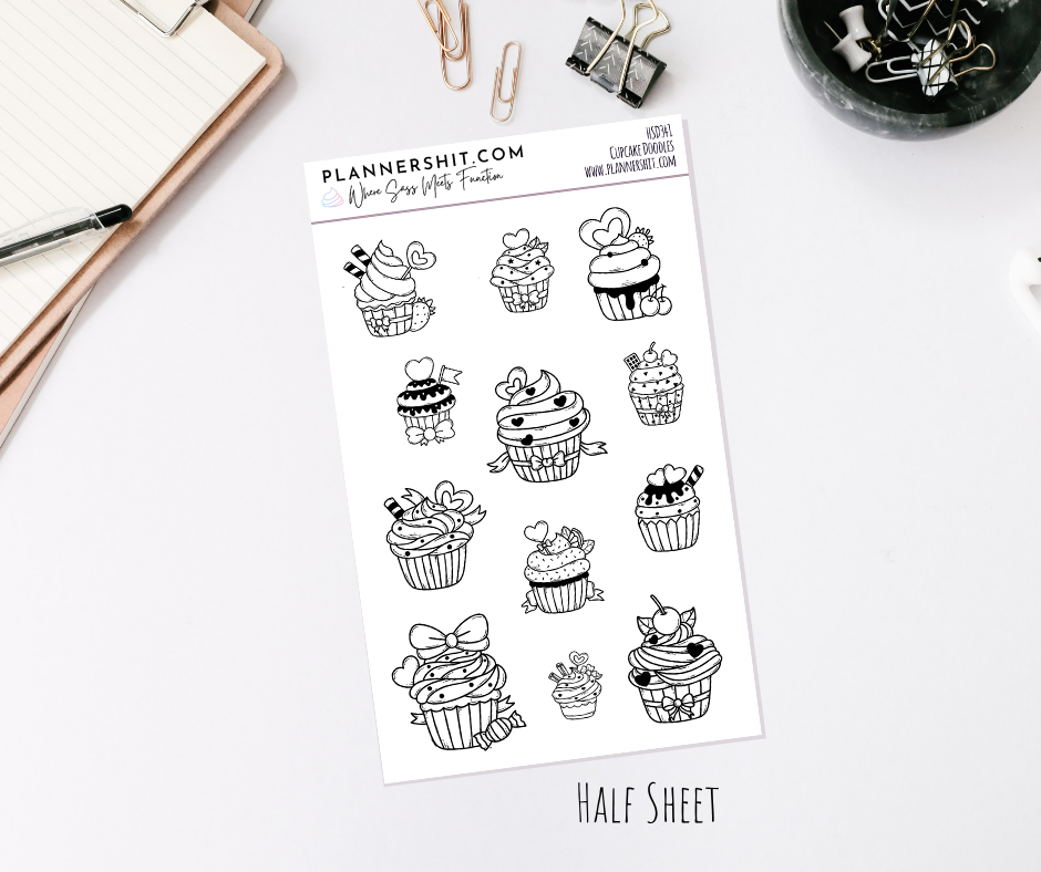 Half Sheet Planner Stickers - Cupcake Doodles
